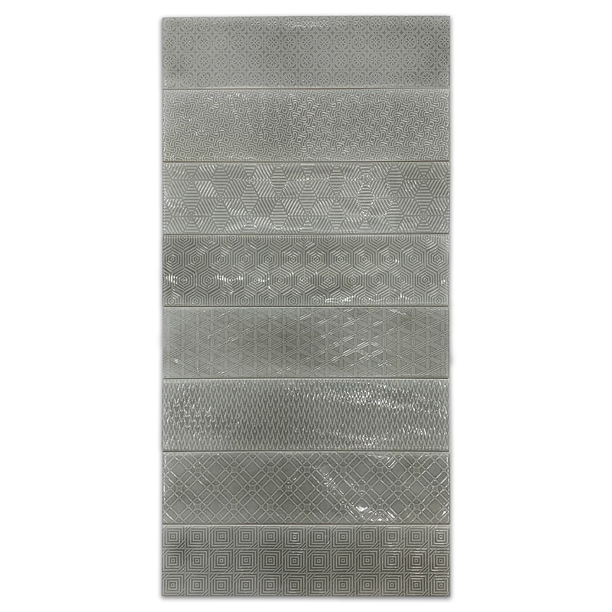 Elon Opal Gray Assorted Decos Ceramic Rectangle Wall Tile 3x12x0.3125 Glossy CT133 Surface Group International Product