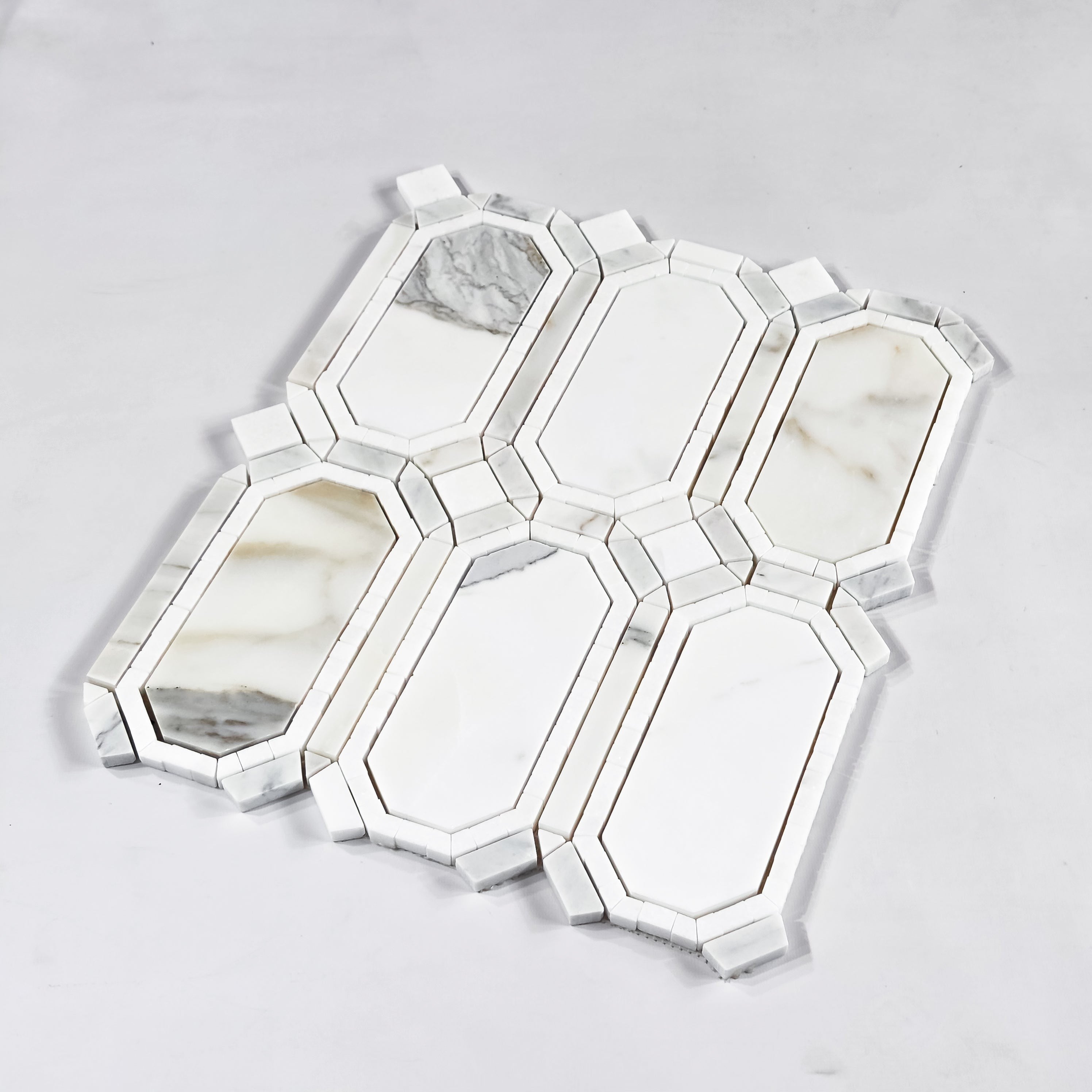 Elon Tile Calacatta Gold Mosaic tile close-up view — available at Surface Group