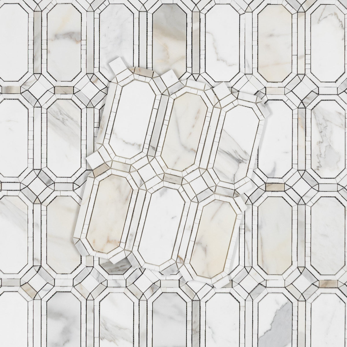 Elon Tile Calacatta Gold Mosaic tile pattern swatch — available at Surface Group