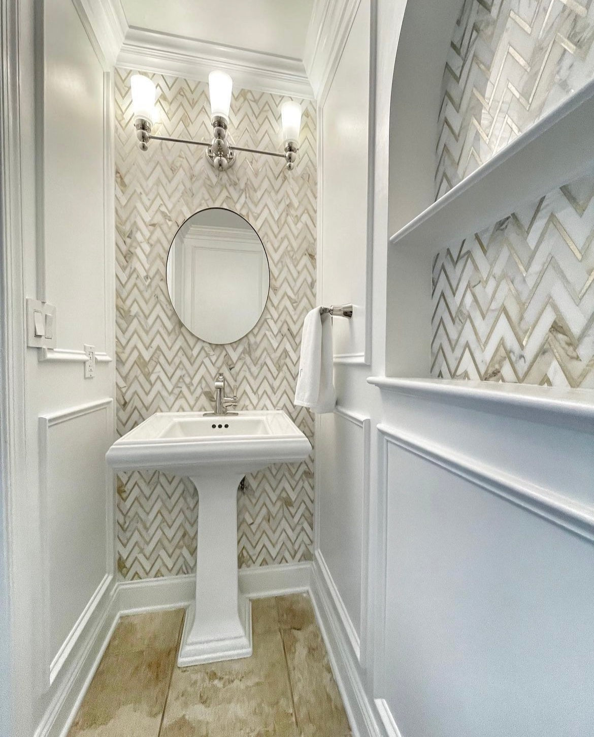 Elon Tile Herringbone tile in a room setting — available at Surface Group