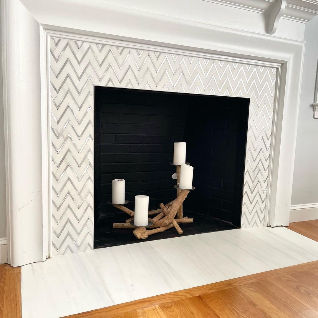 Elon Tile Herringbone tile in a room setting — available at Surface Group