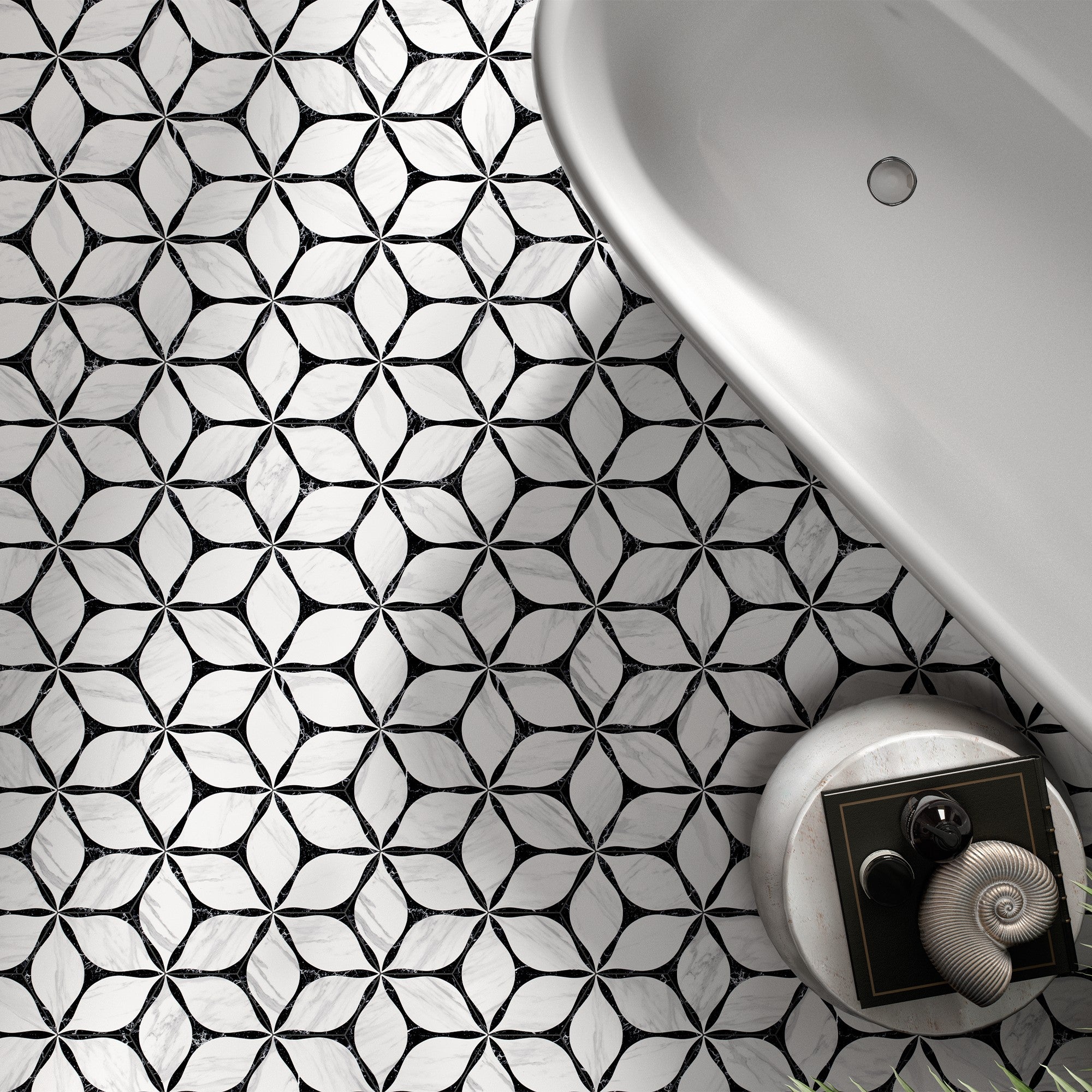 Elon Tile Hexagon Porcelain tile in a room setting — available at Surface Group