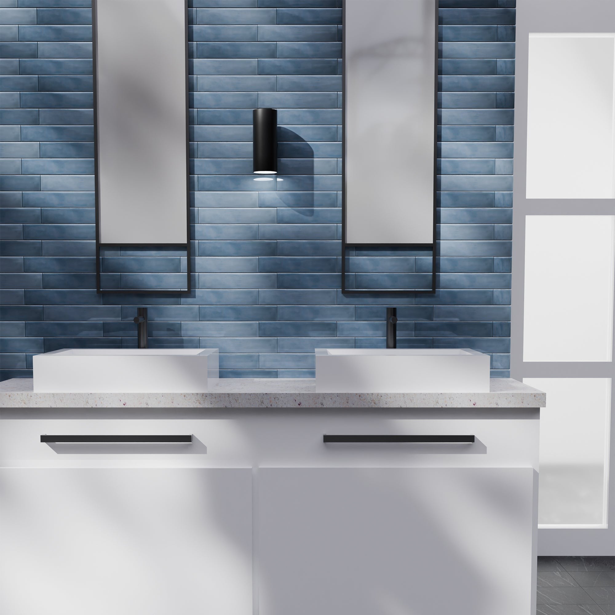 Elon Tile Lagos Blue tile in a room setting — available at Surface Group
