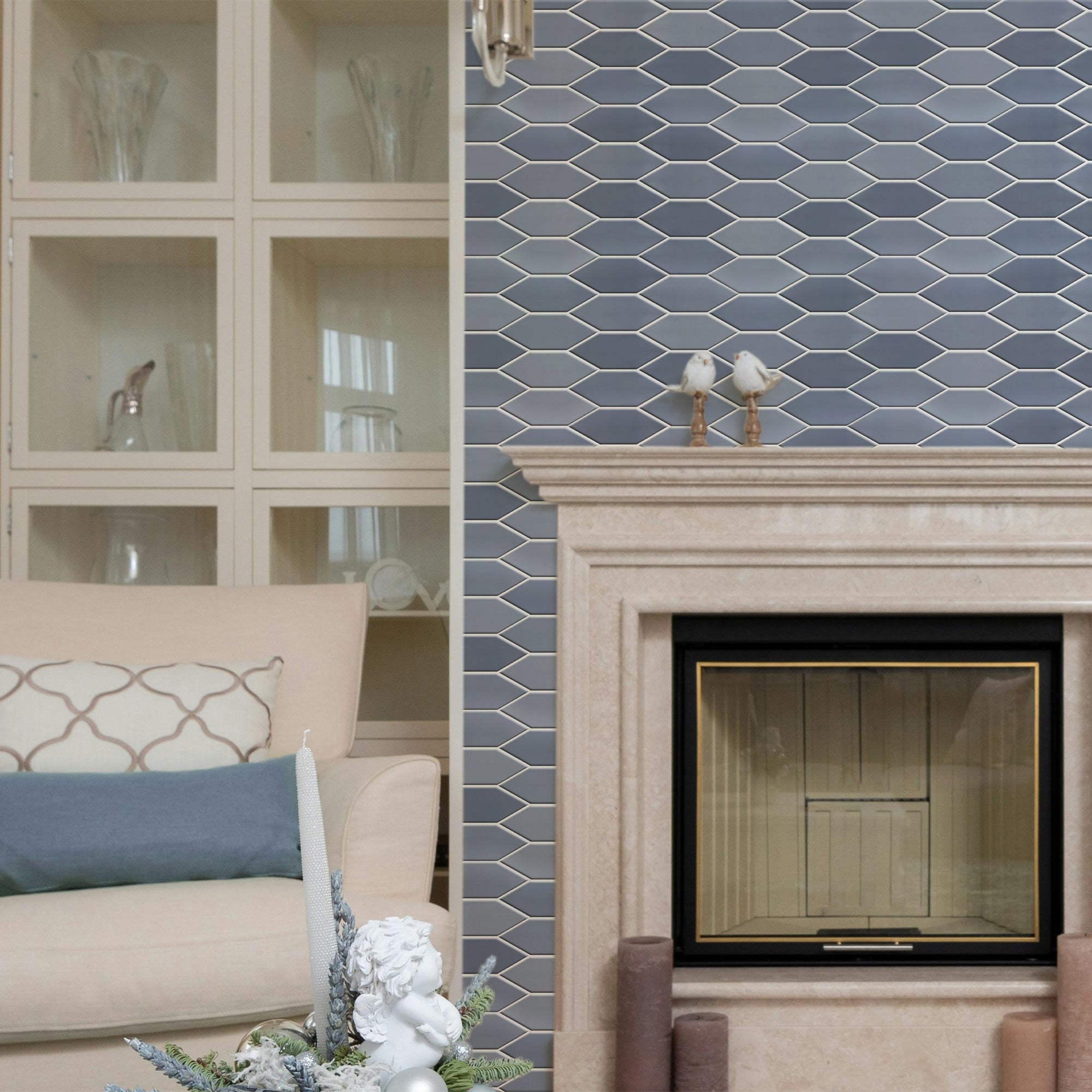 Elon Tile Lagos Blue tile in a room setting — available at Surface Group