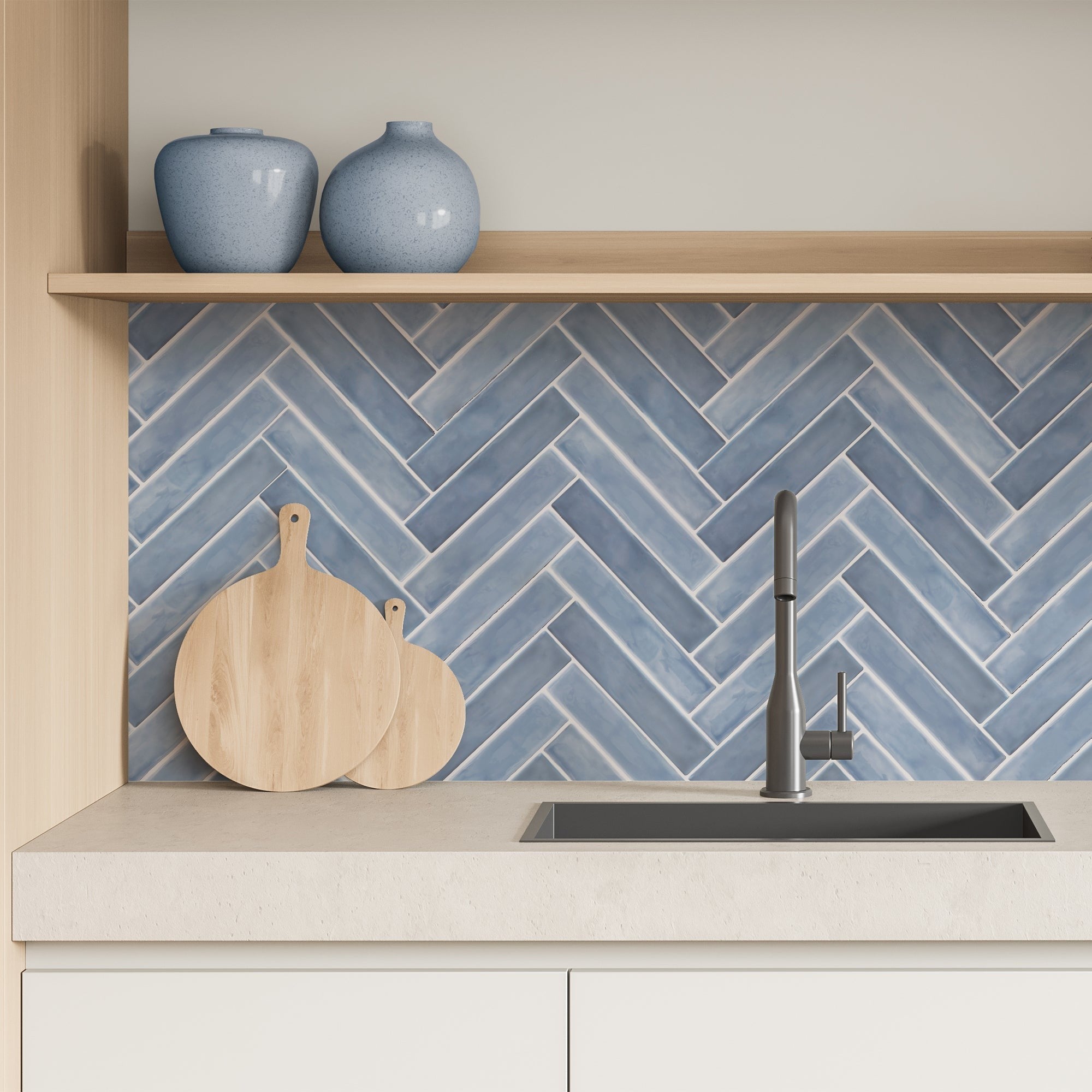 Elon Tile Lagos Sky tile in a room setting — available at Surface Group