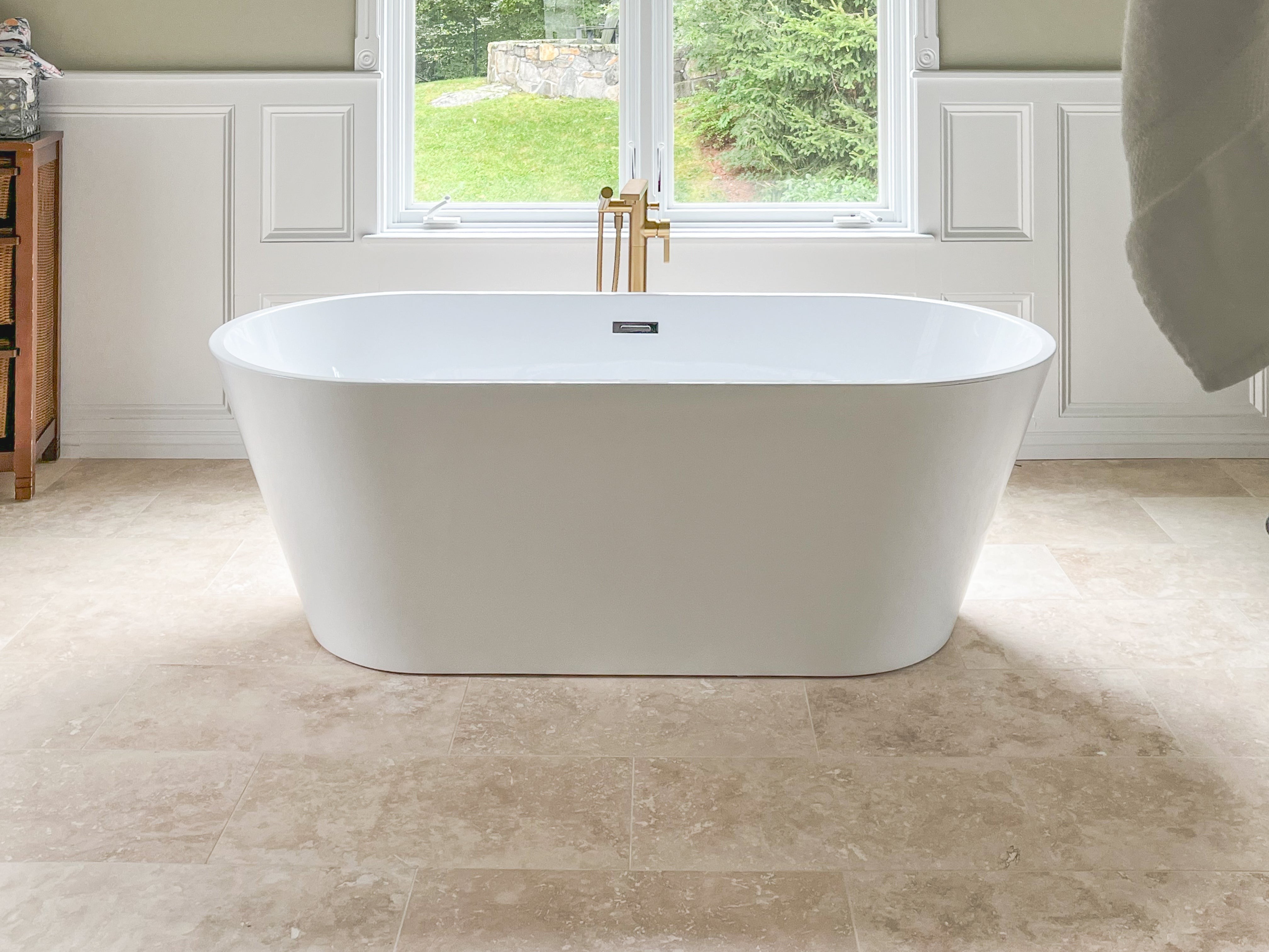 Elon Tile Light Ivory Travertine Field Tile tile in a room setting — available at Surface Group