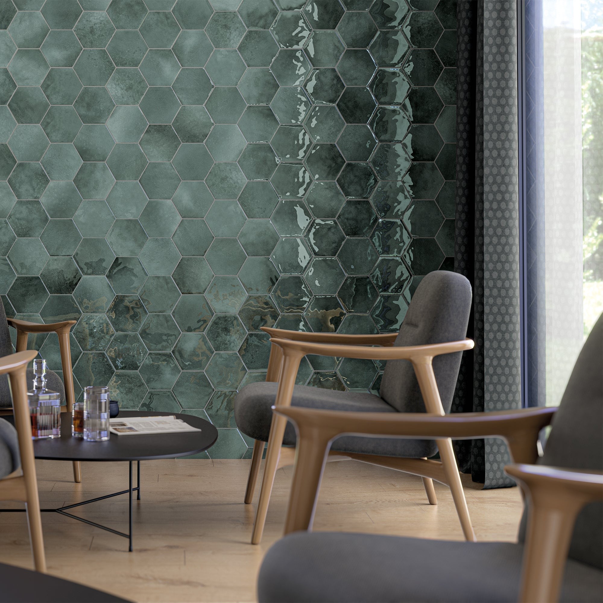 Elon Tile Moon tile in a room setting — available at Surface Group