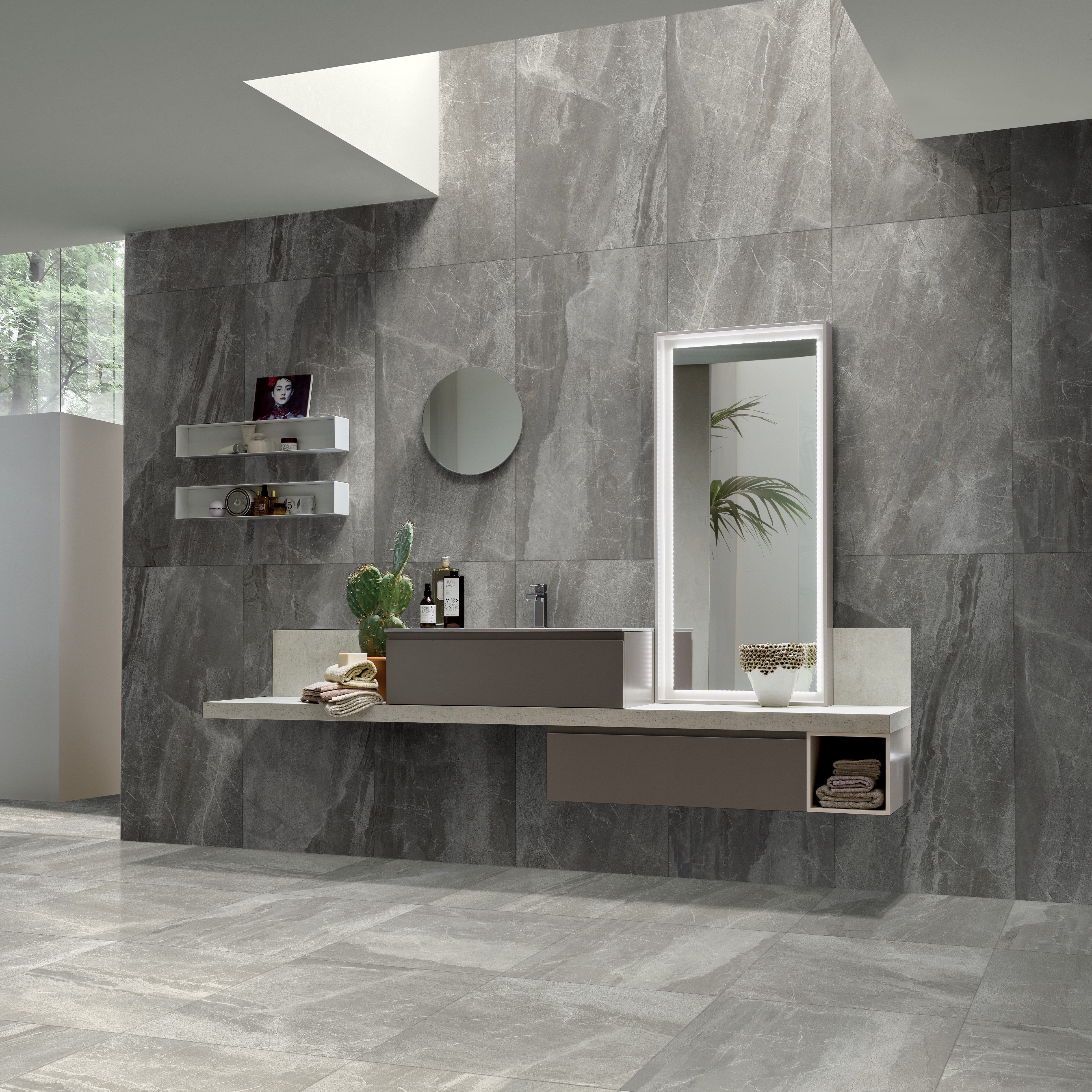 Elon Tile Nuance Anthracite tile in a room setting — available at Surface Group