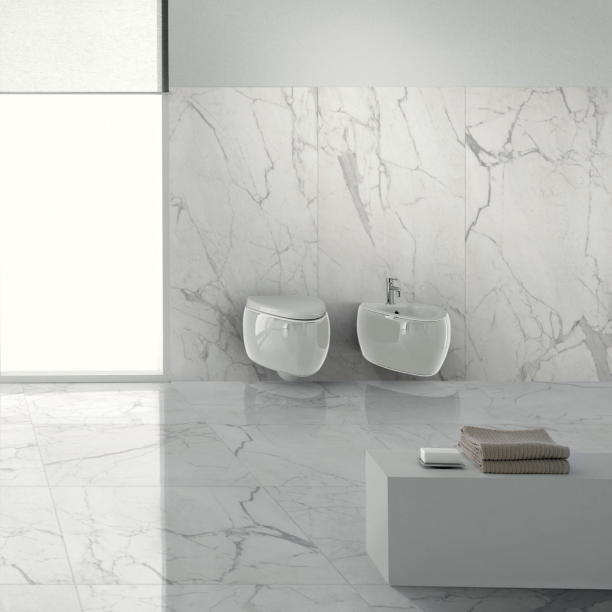 Elon Tile Nuance Calacatta tile in a room setting — available at Surface Group
