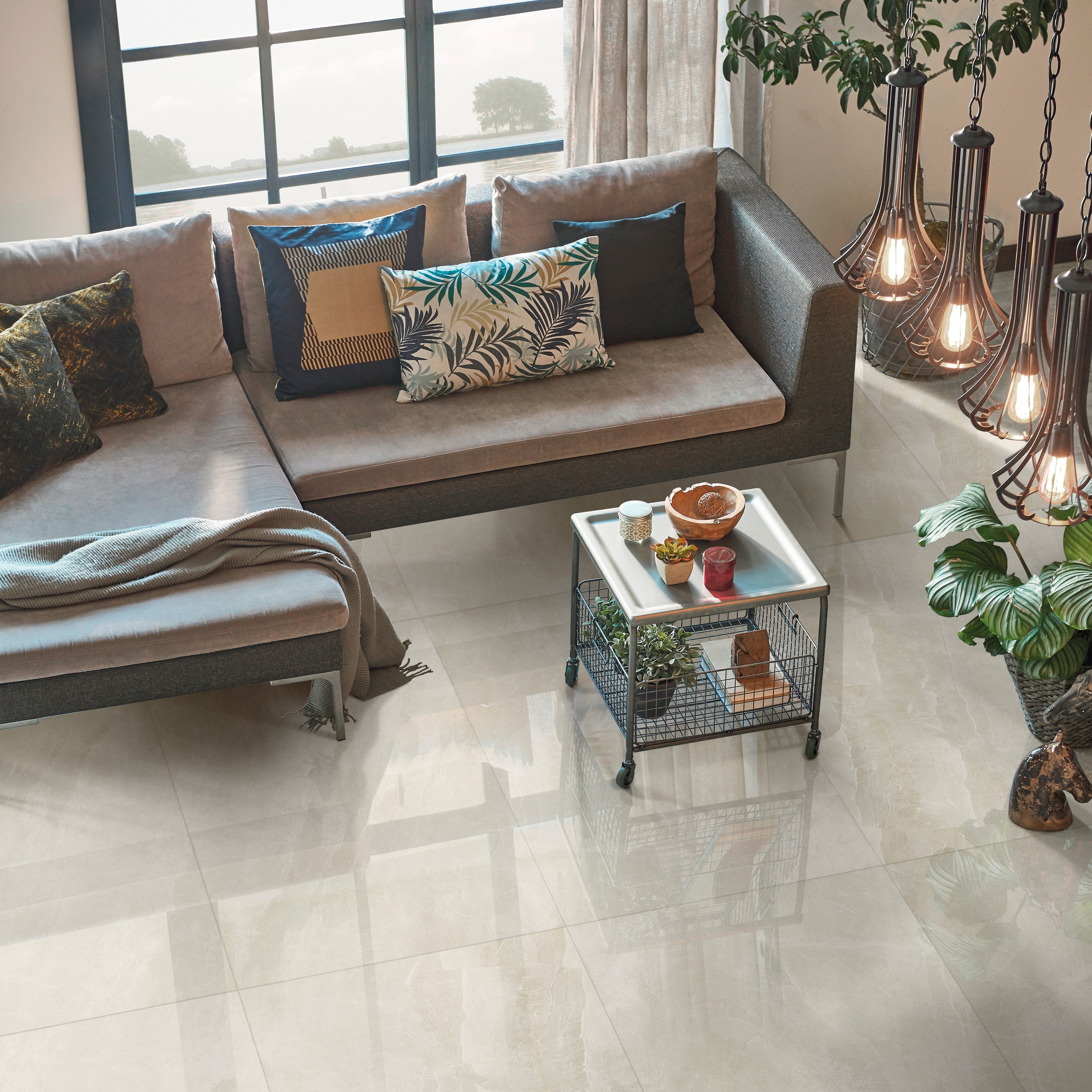 Elon Tile Nuance White Shell tile in a room setting — available at Surface Group