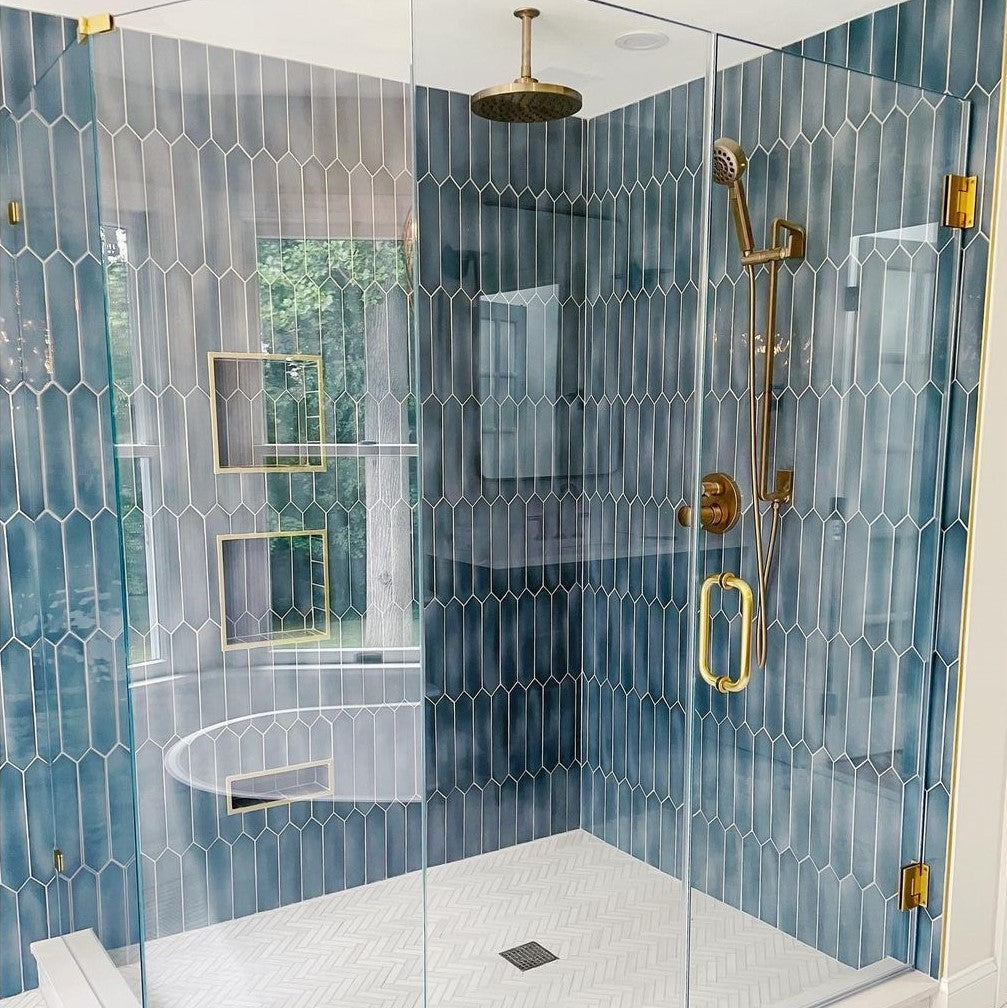 Elon Tile Optics Marine tile in a room setting — available at Surface Group