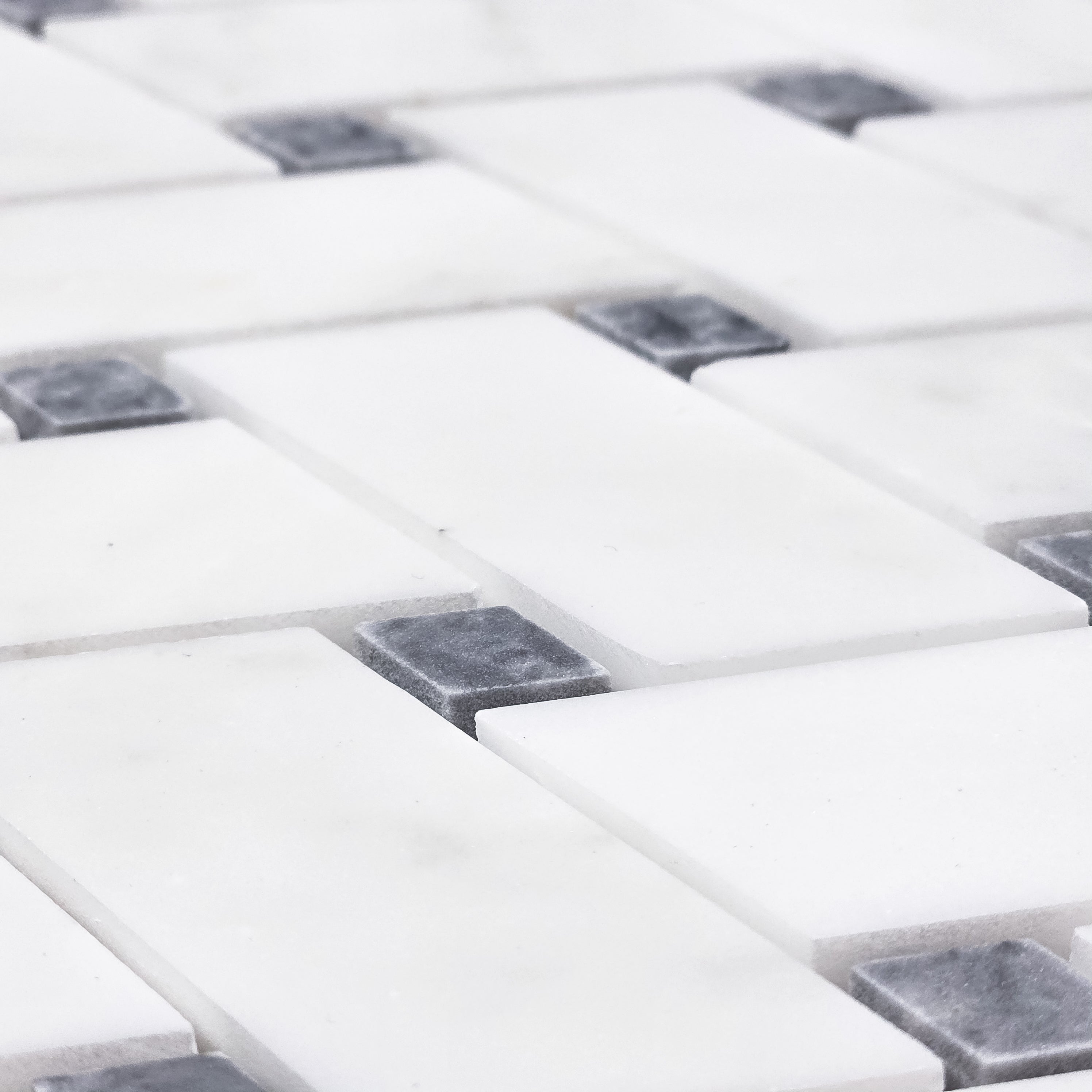 Elon Tile Pearl White Mosaic tile arrangement — available at Surface Group