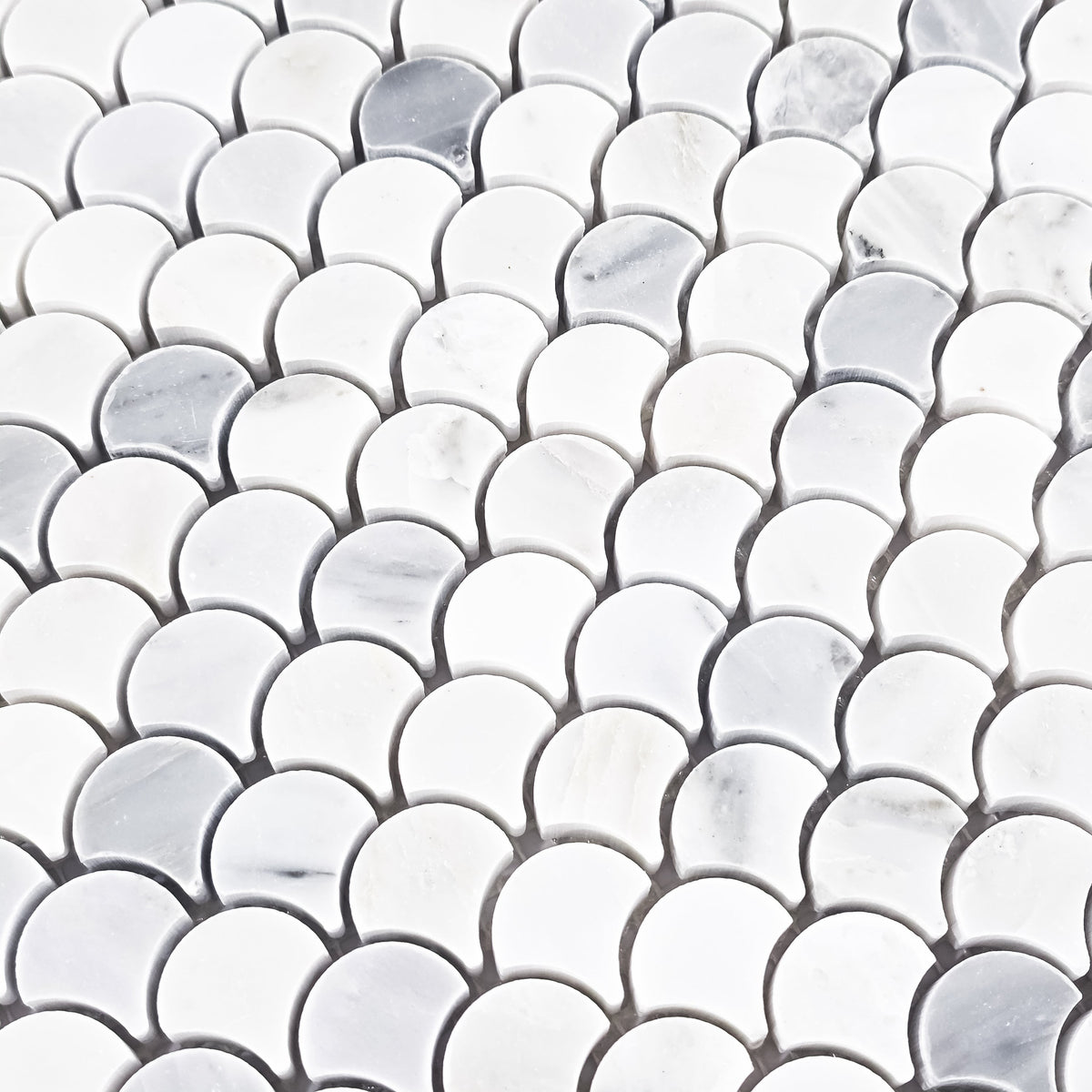 Elon Tile Pearl White Mosaic tile arrangement — available at Surface Group