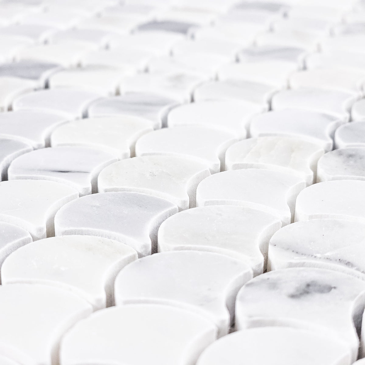 Elon Tile Pearl White Mosaic tile arrangement — available at Surface Group