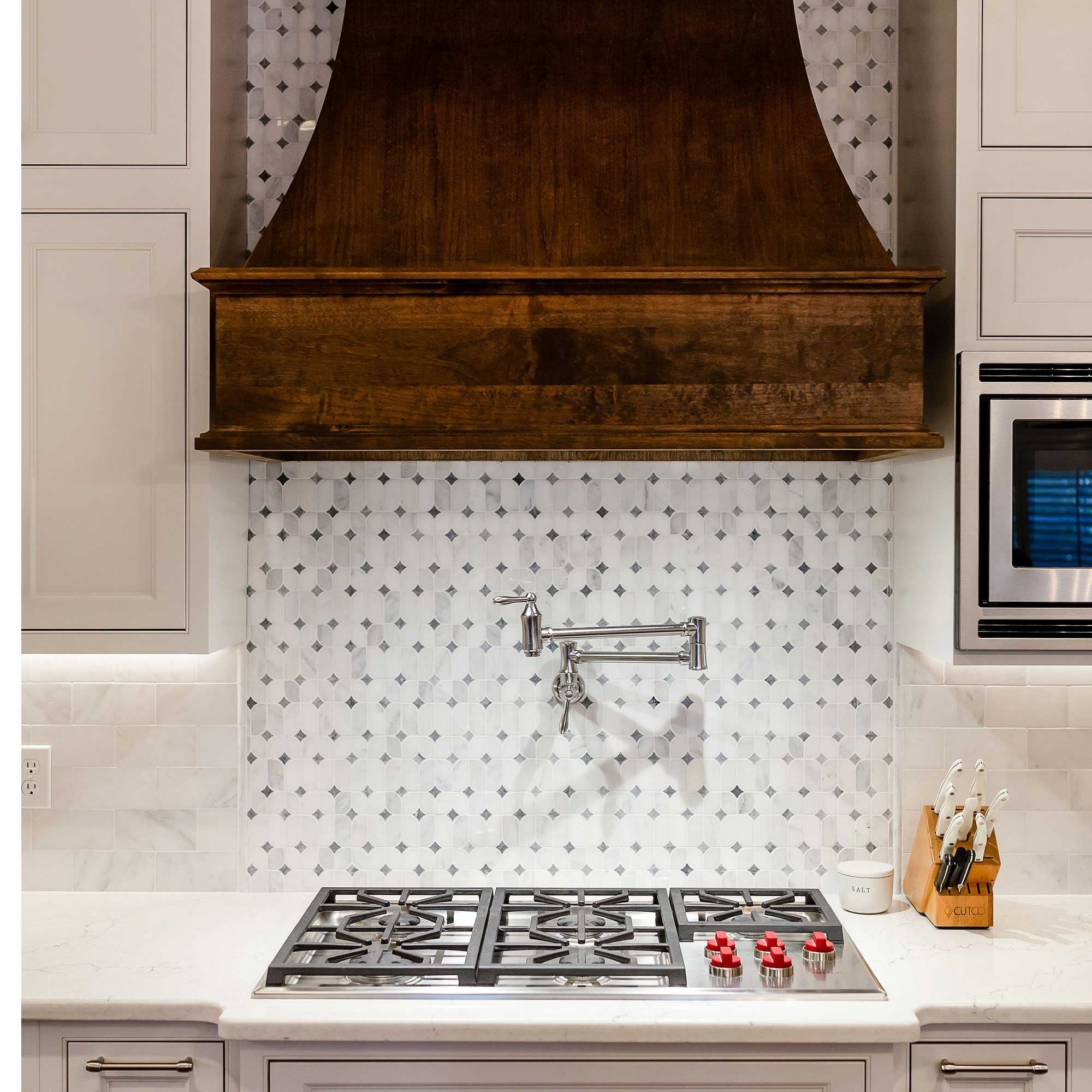 Elon Tile Pearl White Mosaic tile in a room setting — available at Surface Group