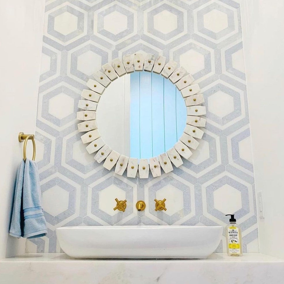 WHITE ABSOLUTE: Hexagonal Mosaic (12 3/4"×11 13/16"×3/8" | honed) (2)