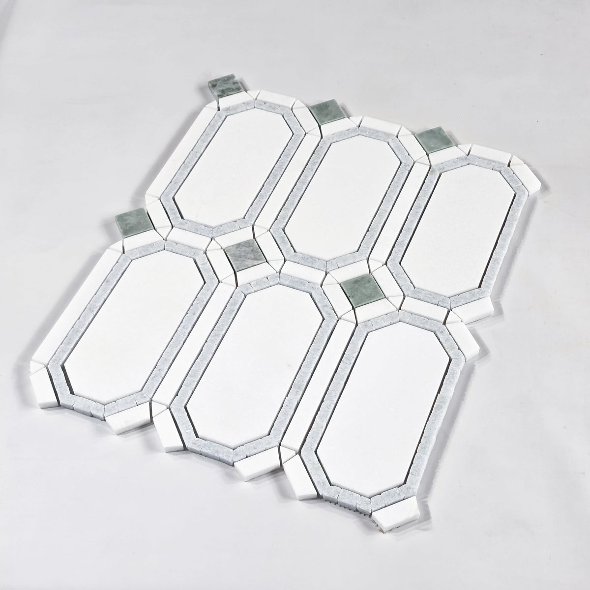 Elon Tile White Thassos Mosaic tile close-up view — available at Surface Group