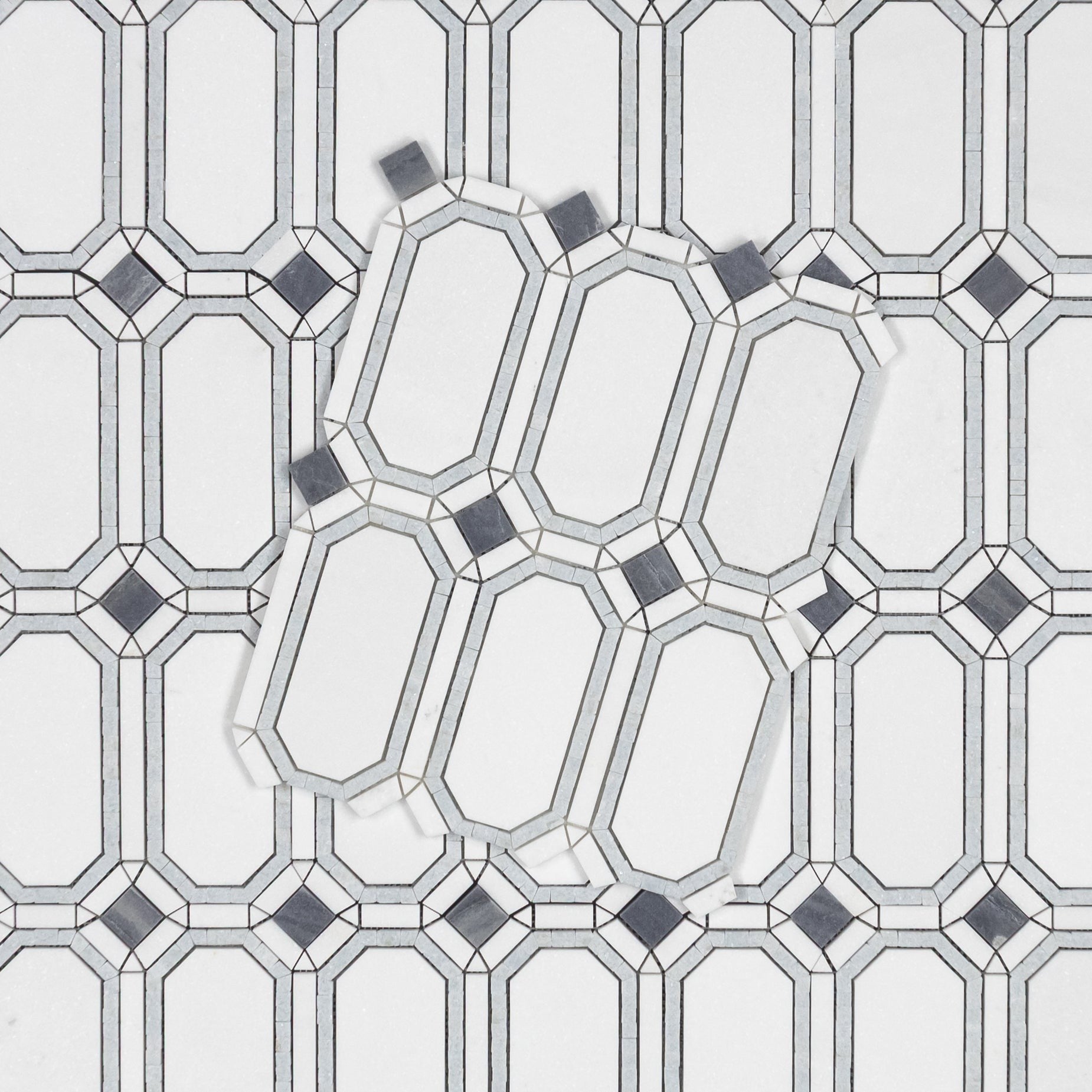 Elon Tile White Thassos Mosaic tile pattern swatch — available at Surface Group