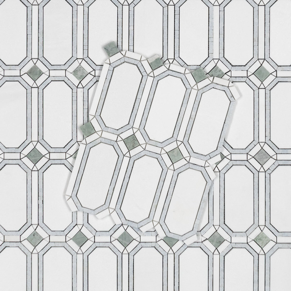 Elon Tile White Thassos Mosaic tile pattern swatch — available at Surface Group