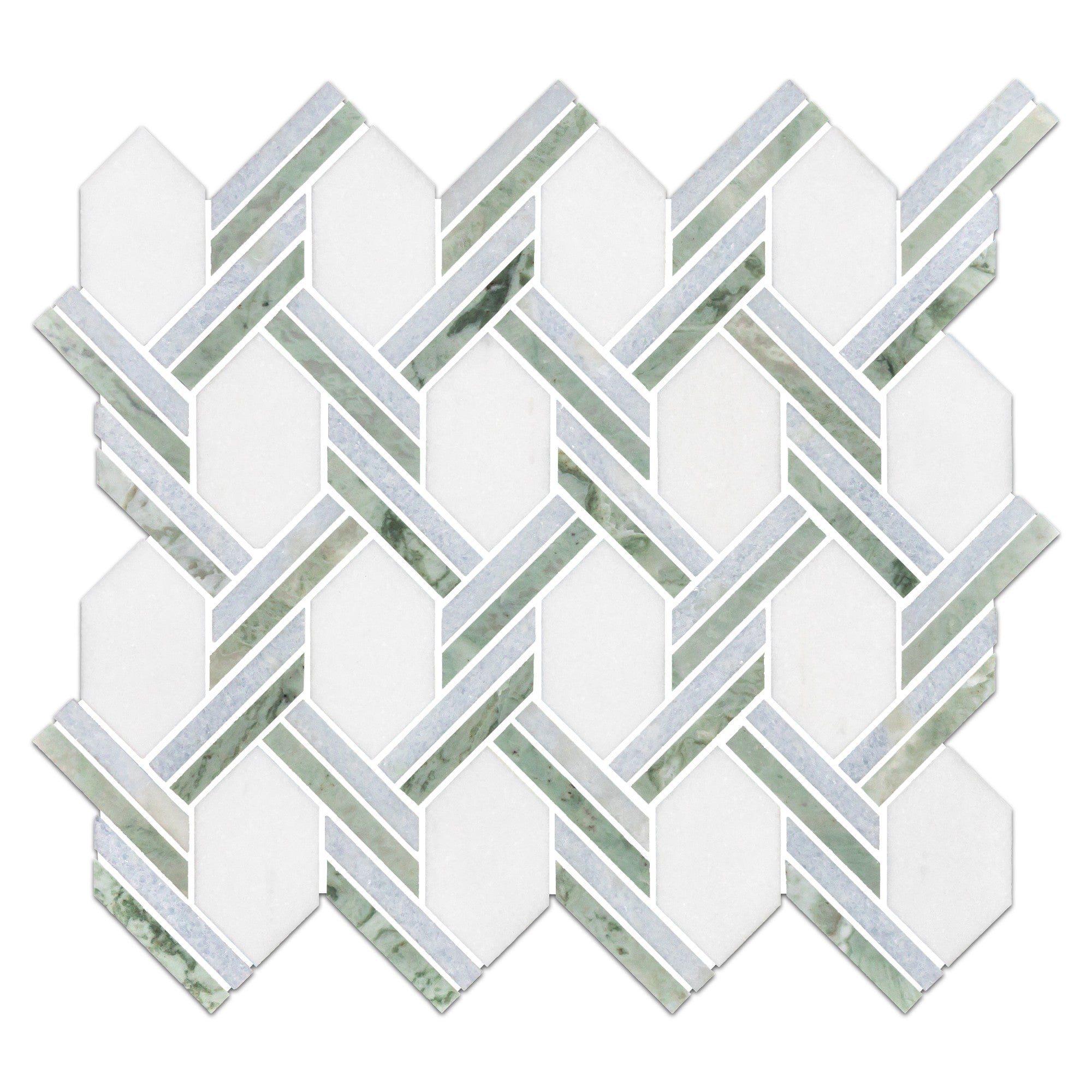 Elon Tile White Thassos Mosaic tile — available at Surface Group