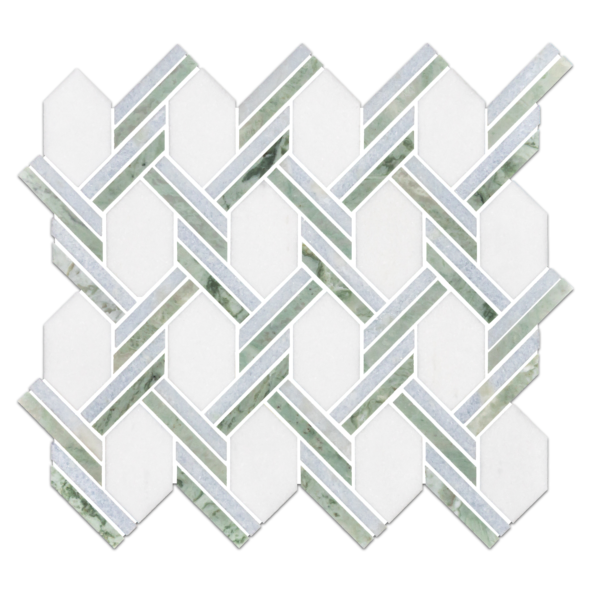 Elon Tile White Thassos Mosaic tile — available at Surface Group