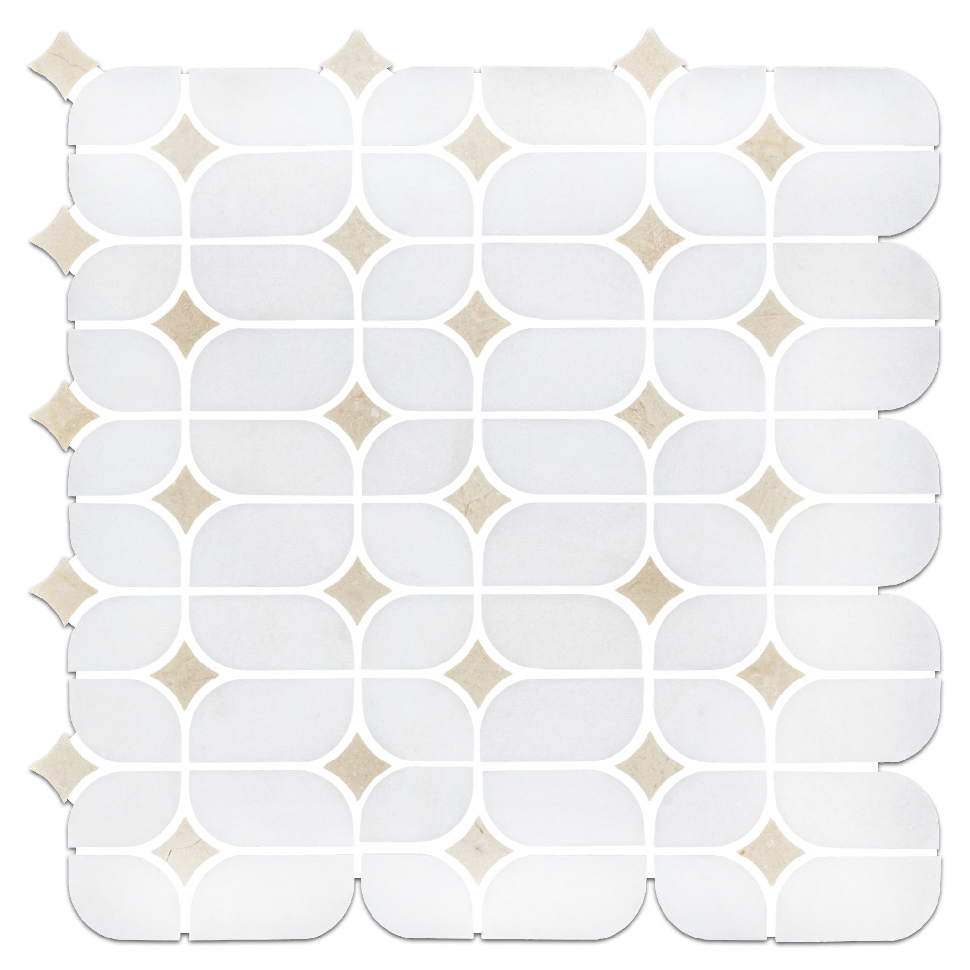 Elon Tile White Thassos Mosaic tile — available at Surface Group