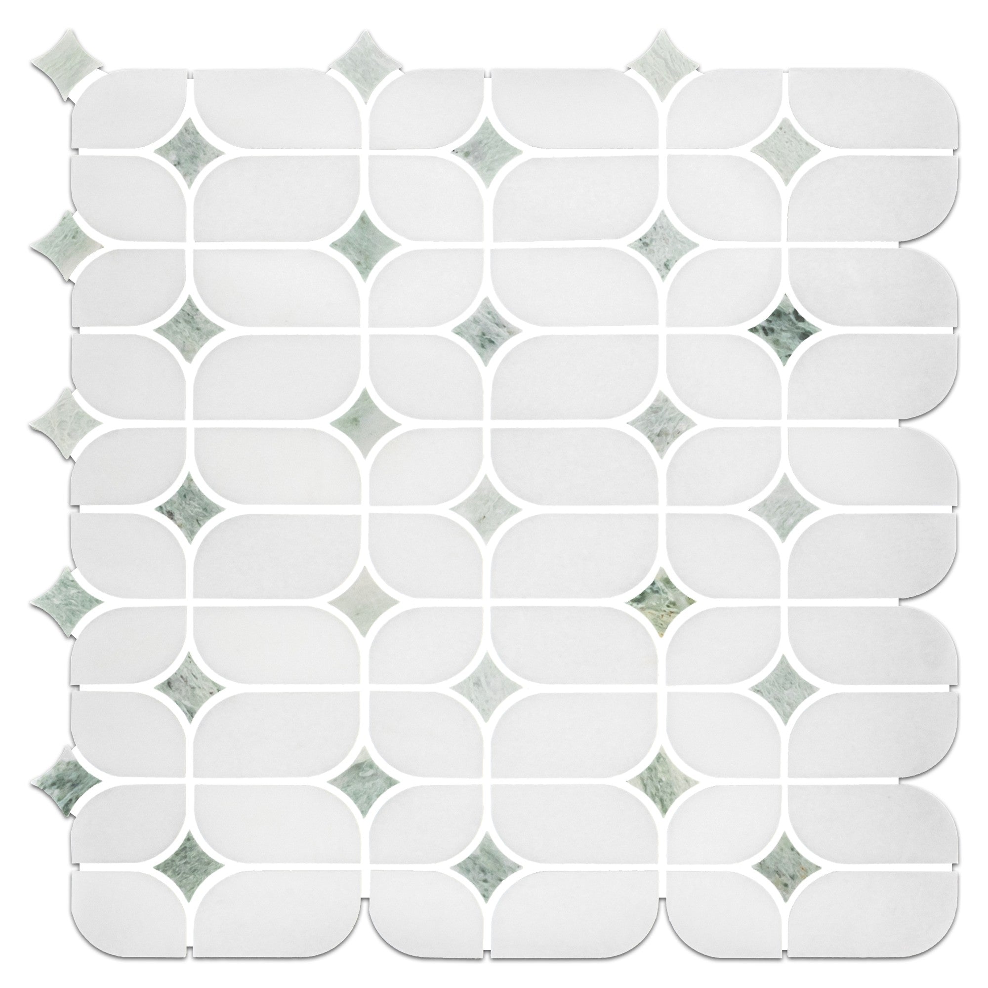 Elon Tile White Thassos Mosaic tile — available at Surface Group