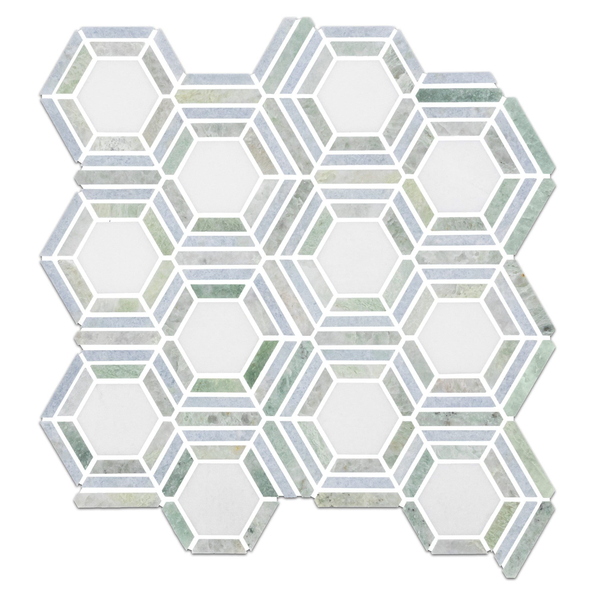 Elon Tile White Thassos Mosaic tile — available at Surface Group