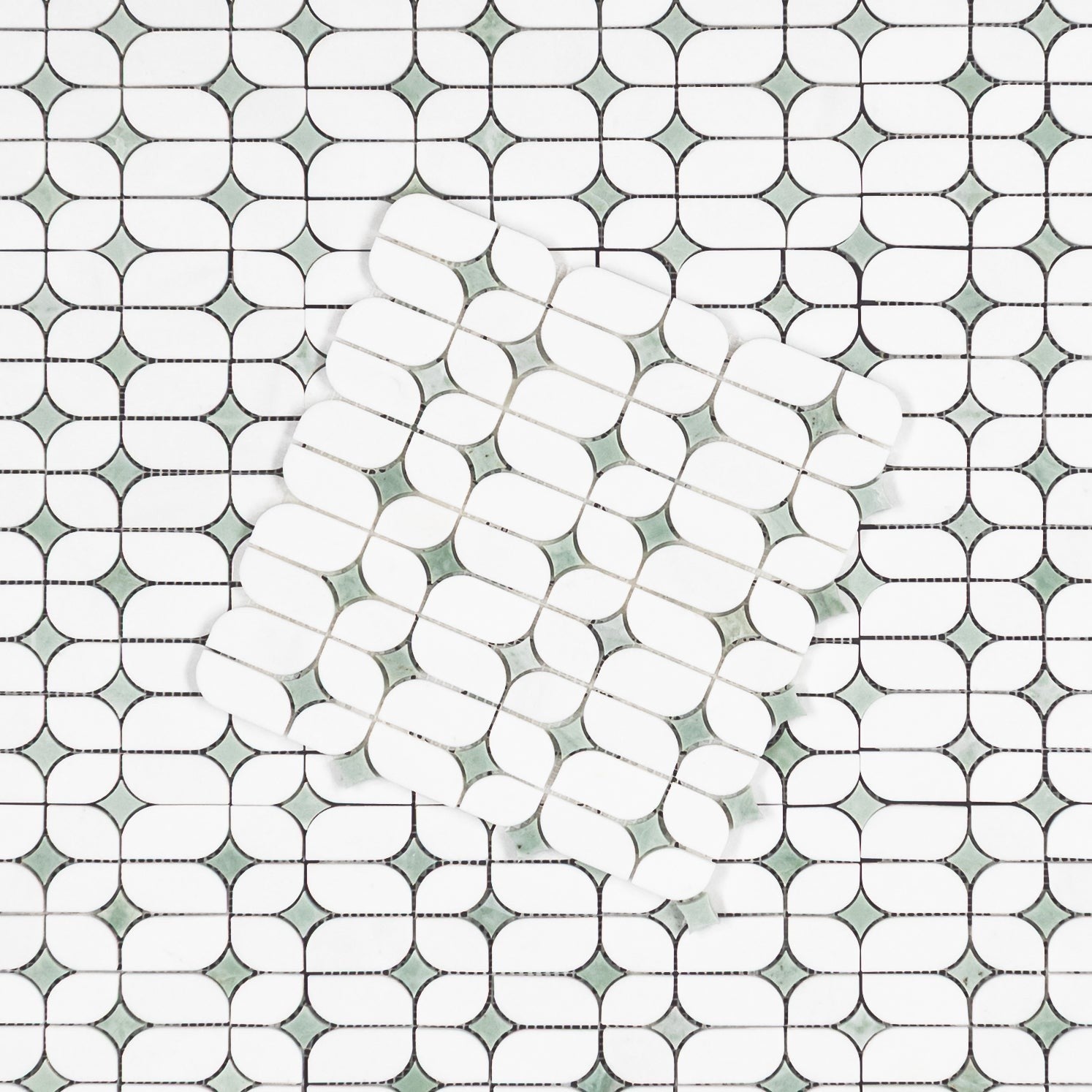 Elon Tile White Thassos Mosaic tile pattern swatch — available at Surface Group
