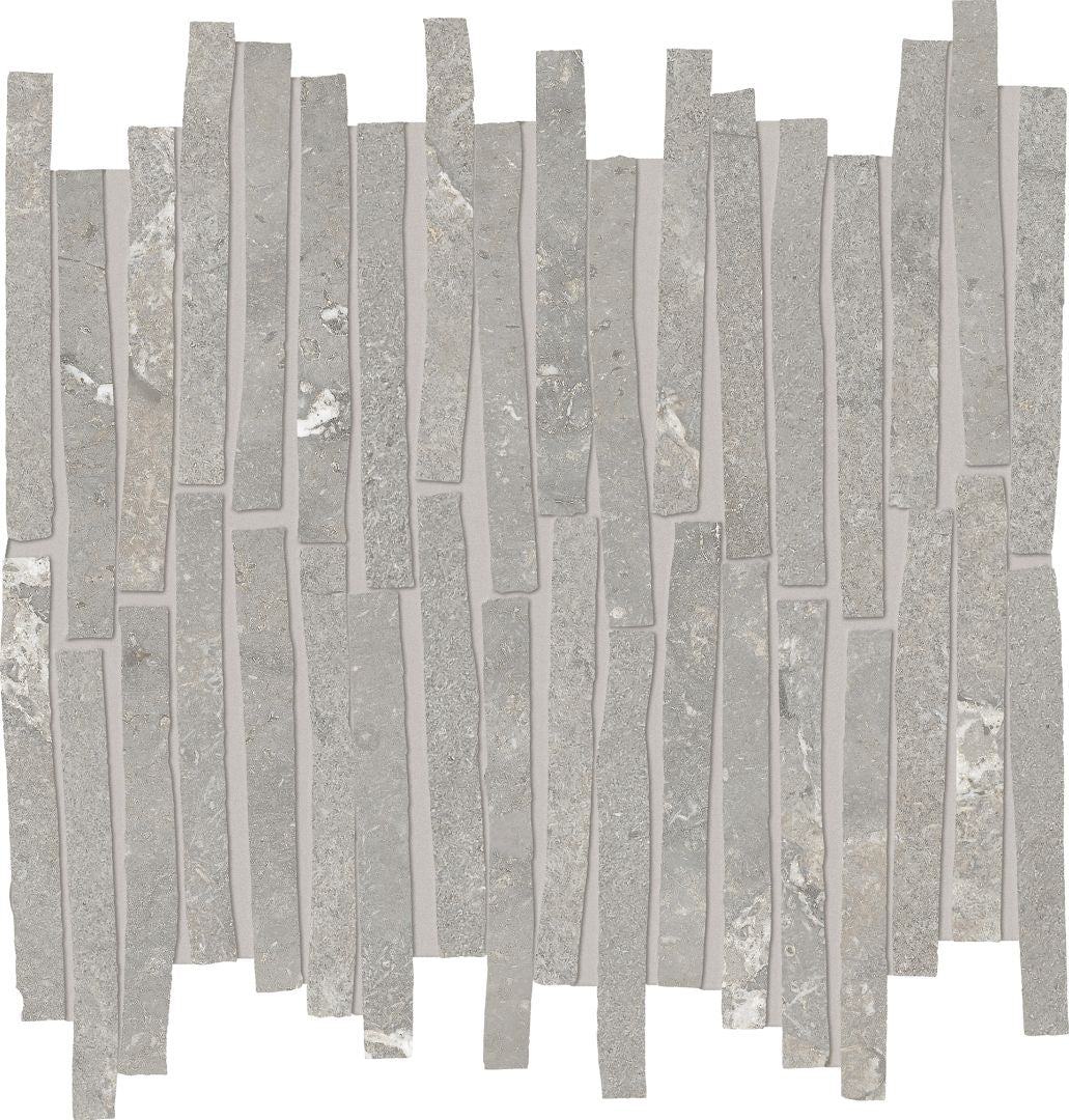 Unique Intensity Grey porcelain mosaic tile by Emil, 13 3/8"x13 15/16"x9-mm size. Premium Italian porcelain for floors and walls.