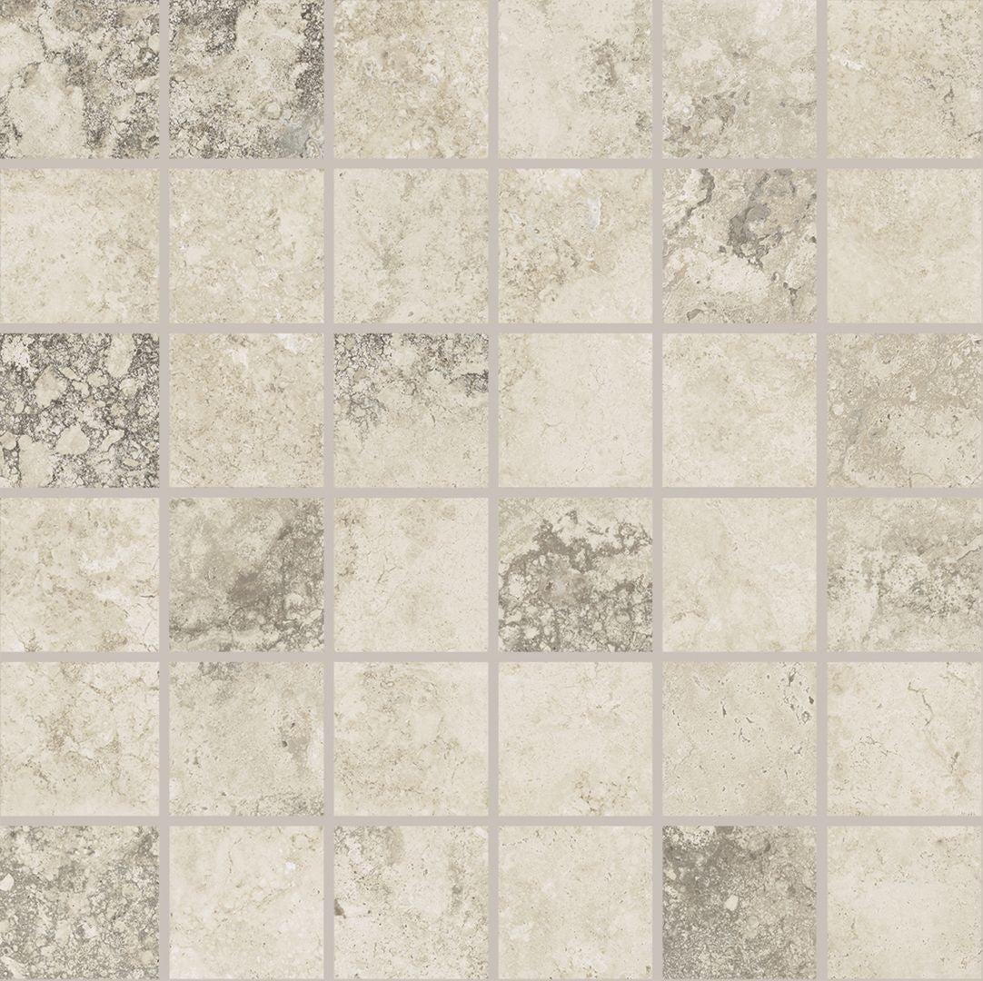 Unique Travertine Cream porcelain mosaic tile by Emil, 11 13/16"x11 13/16"x9.5-mm size. Premium Italian porcelain for floors and walls.