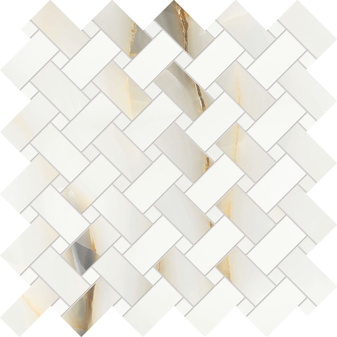 Tele di Marmo Pure Onyx Onyx Perla porcelain decorative accent tile by Emil, full lappato finish, 11 13/16"x11 13/16"x9-mm size. Premium Italian porcelain for floors and walls.