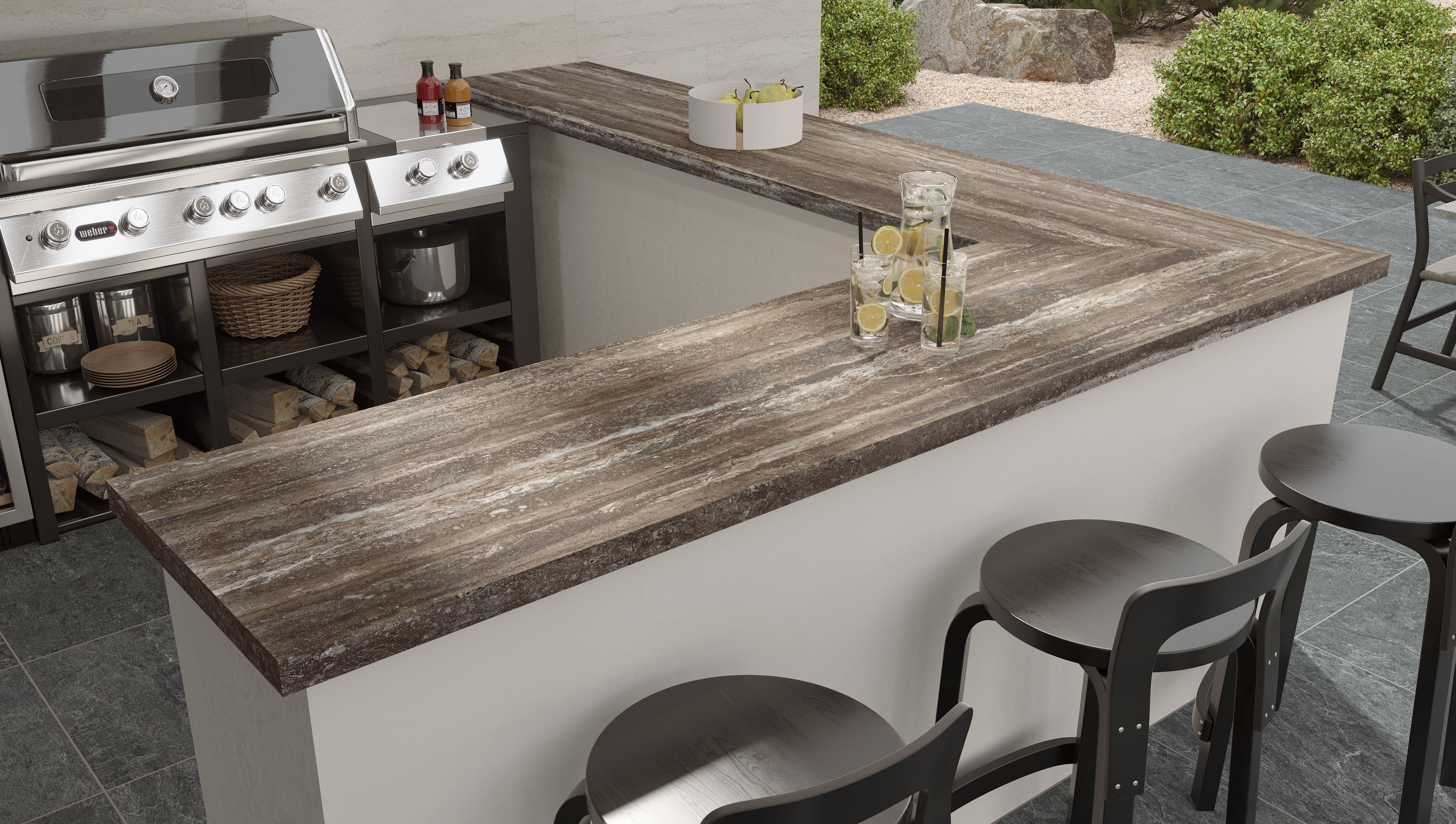 TRAVERTINE: Titanium L-Shaped Top Prefab Slab (5"x96"x12mm | matte)