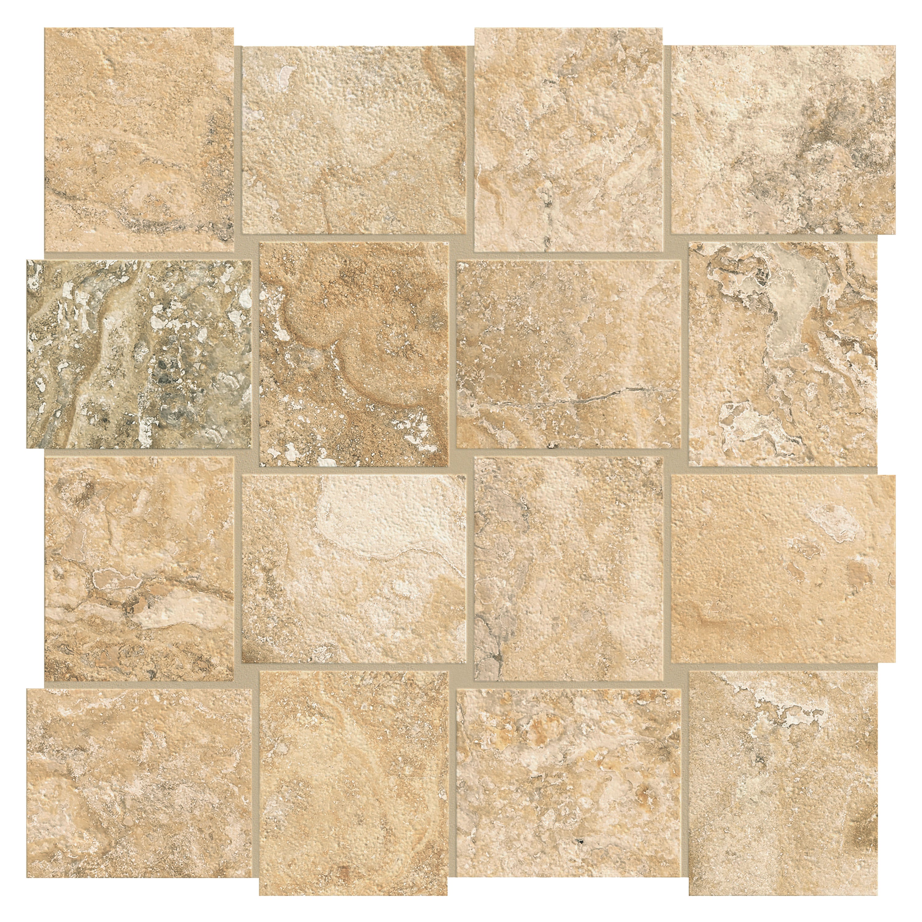 Trail Cross Cut Philadelphia porcelain mosaic, top-down product view, 12"×12"×11/32" size. Premium porcelain for floors and walls.