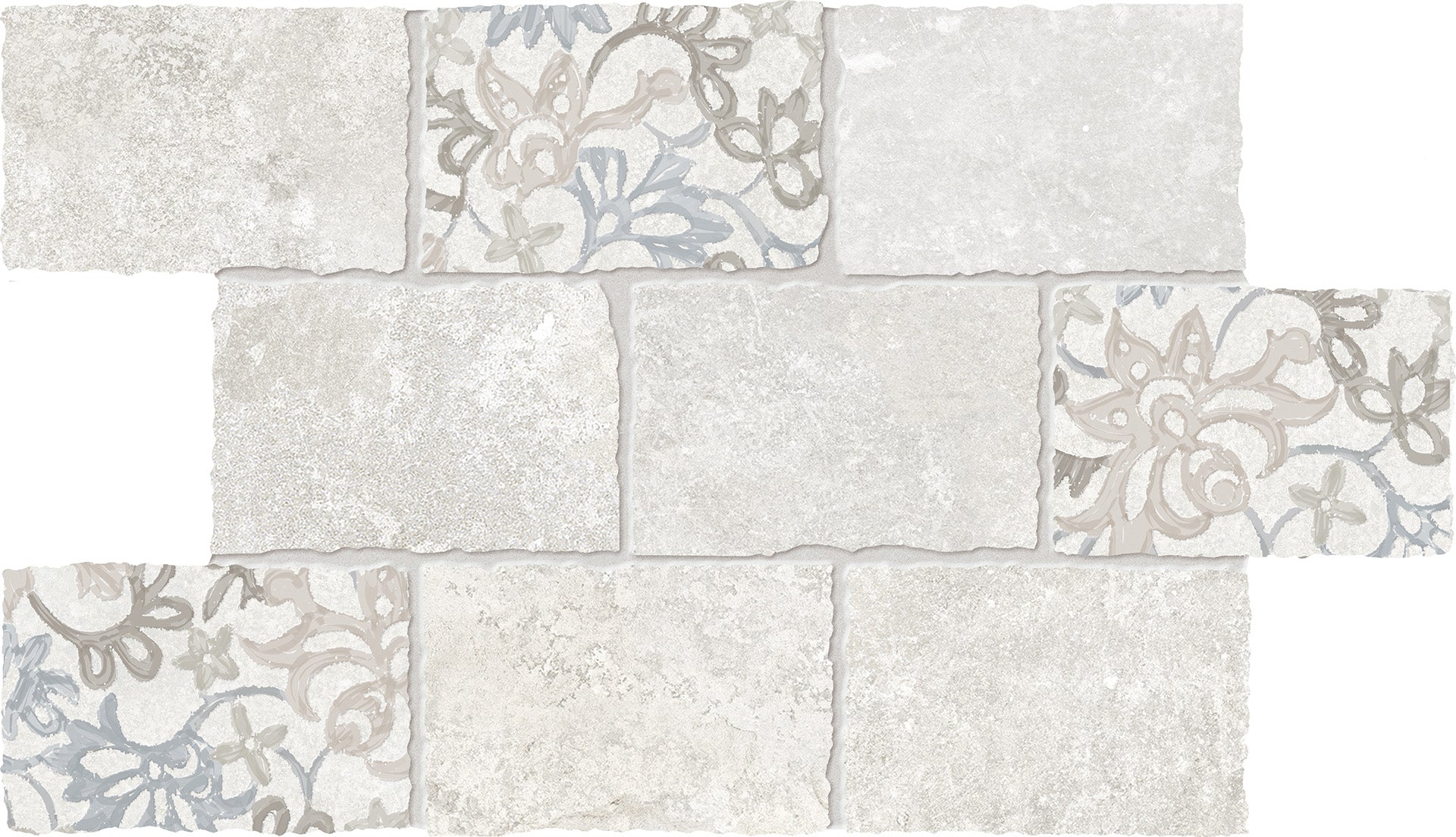 Heritage Ivory porcelain mosaic tile by Emil, naturale finish, 11 13/16"x17 11/16"x9.5-mm size. Premium Italian porcelain for floors and walls.
