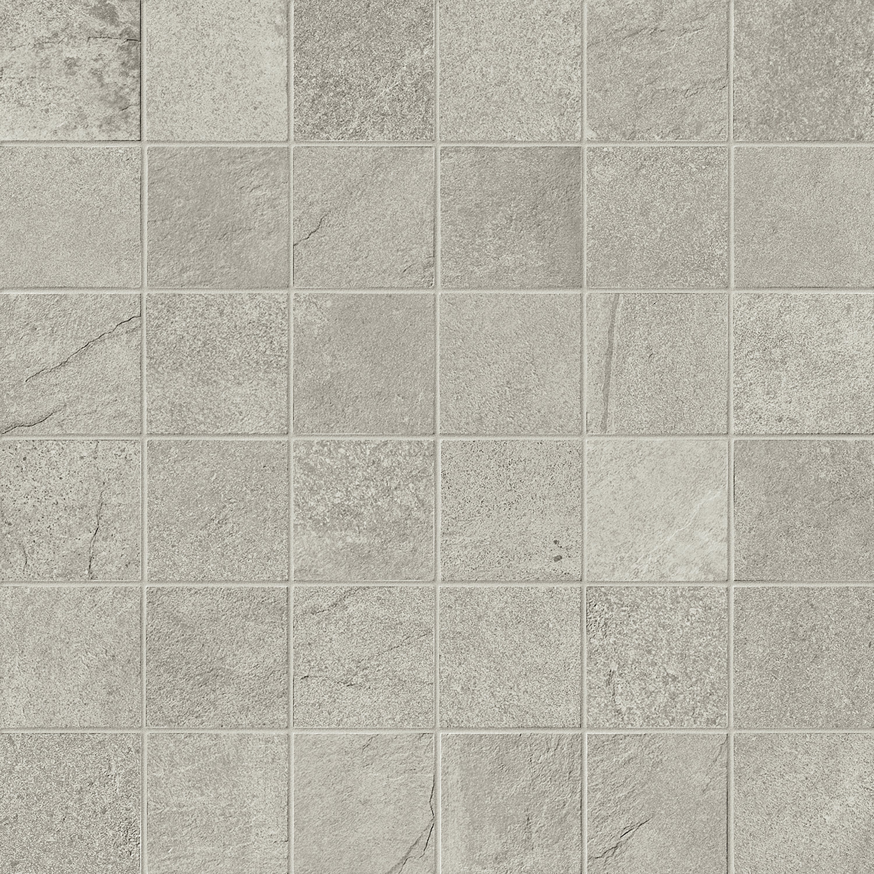 JOURNEY Modern Grey porcelain mosaic, top-down product view, 12"×12"×11/32" size. Premium porcelain for floors and walls.