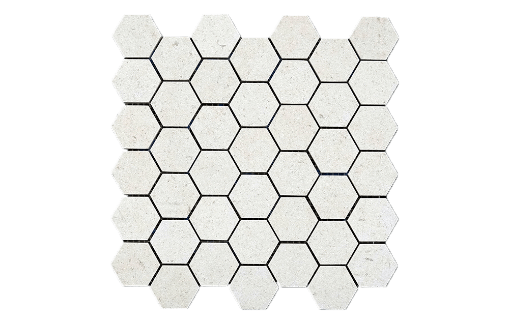 GASCOGNE BEIGE: Limestone 2 Hexagon Mosaic (12"x12"x⅜" | timeworn)