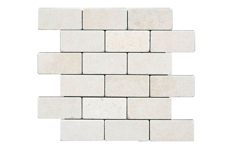 GASCOGNE BEIGE: Limestone 2X4 Staggered Joint Mosaic (12"x12"x⅜" | tumbled)