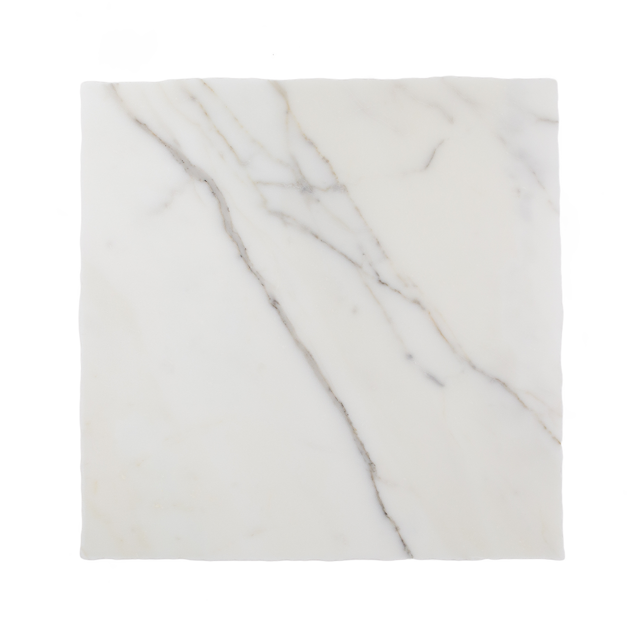 Calacatta field tile from Haussmann Natural Stone, 18x18x0.375 inches, high-quality marble with uneven edge and Old World finish.