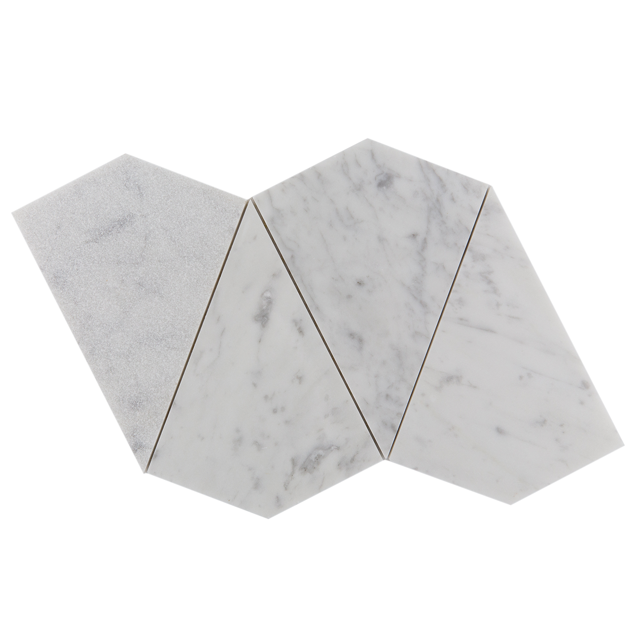 Carrara Bianco marble mosaic with interlocking arrowhead shapes