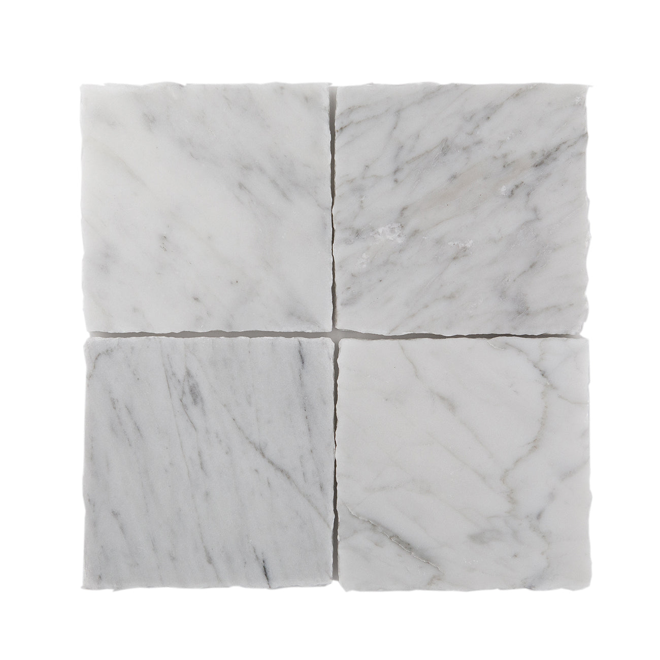 Carrara Bianco field tile from Haussmann Natural Stone, 4"x4"x3/8", high-quality marble, perfect for residential and commercial use.