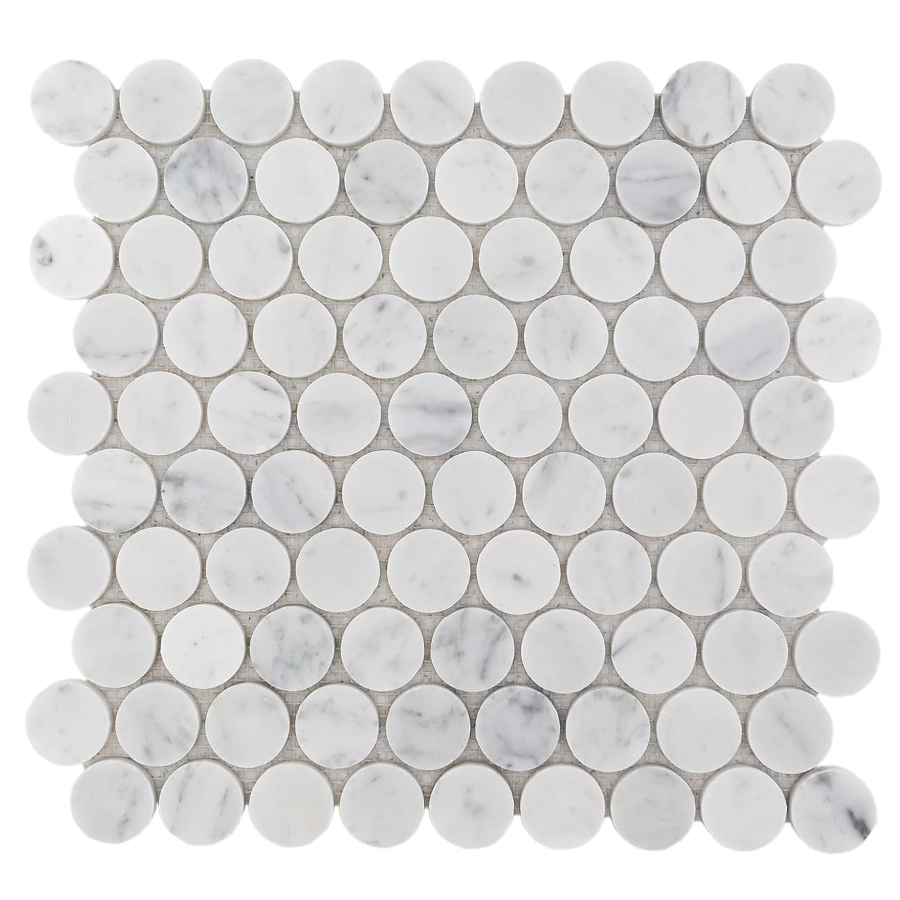 Carrara Bianco marble mosaic tiles with penny-round pattern