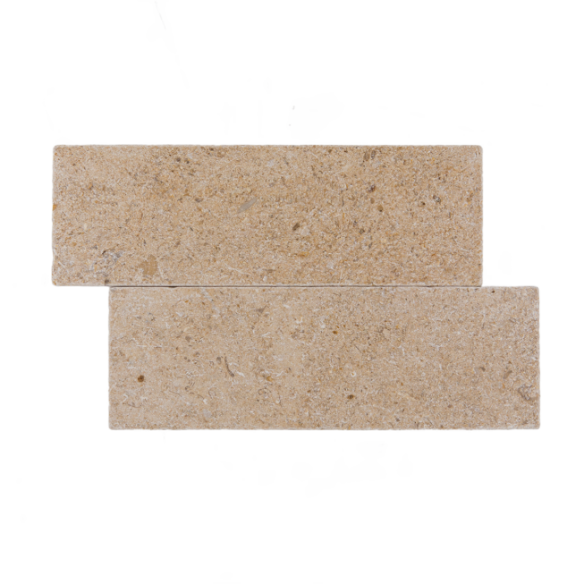 Cecina field tile from Haussmann Stone, high-quality limestone with tumbled finish, 3x9x0.375 inches