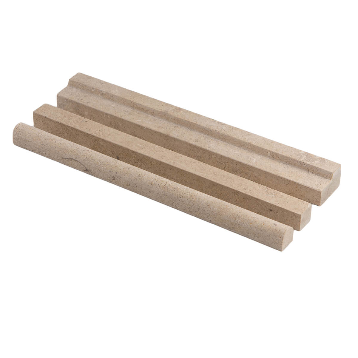 Corton Beige limestone trim from Haussmann honed finish straight edge 1-5/8" x 12" x 3/4" dimensions suitable for chairrails and architectural features