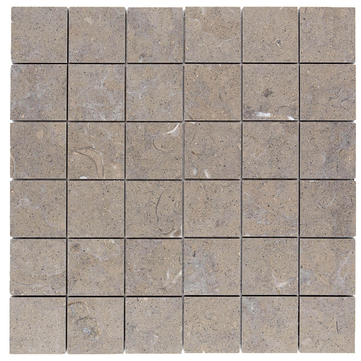 Côte d'Azur mosaic by Haussmann Stone, limestone with honed finish, 12"x12"x3/8", straight-stack pattern, 2x2 size