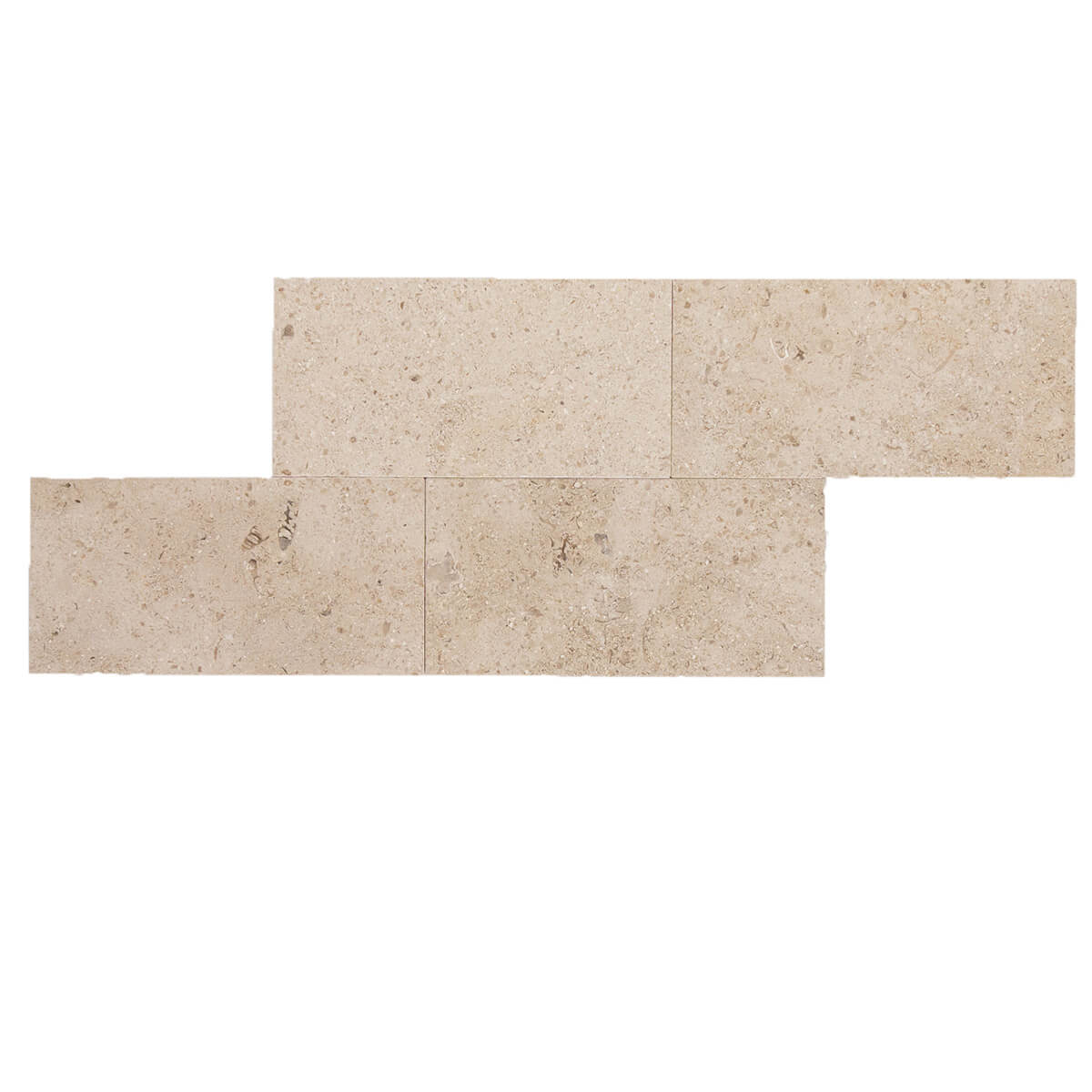 Honed limestone field tiles from the Fonjone collection by Haussmann, 3x6x0.375 inches