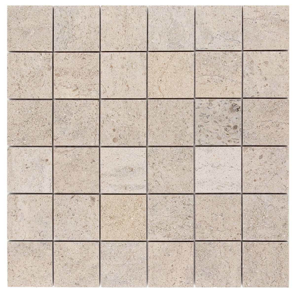 Fontainebleau limestone mosaic with honed finish for residential and commercial use.