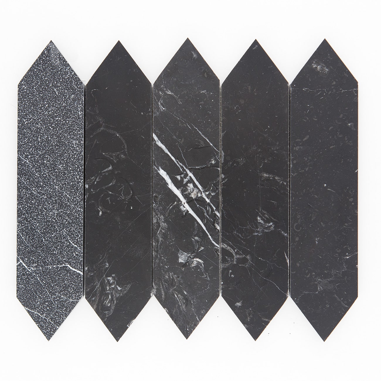 Nero Marquina marble mosaic tile - 8"x10"x3/8" dimensions - honed and sandblasted finish