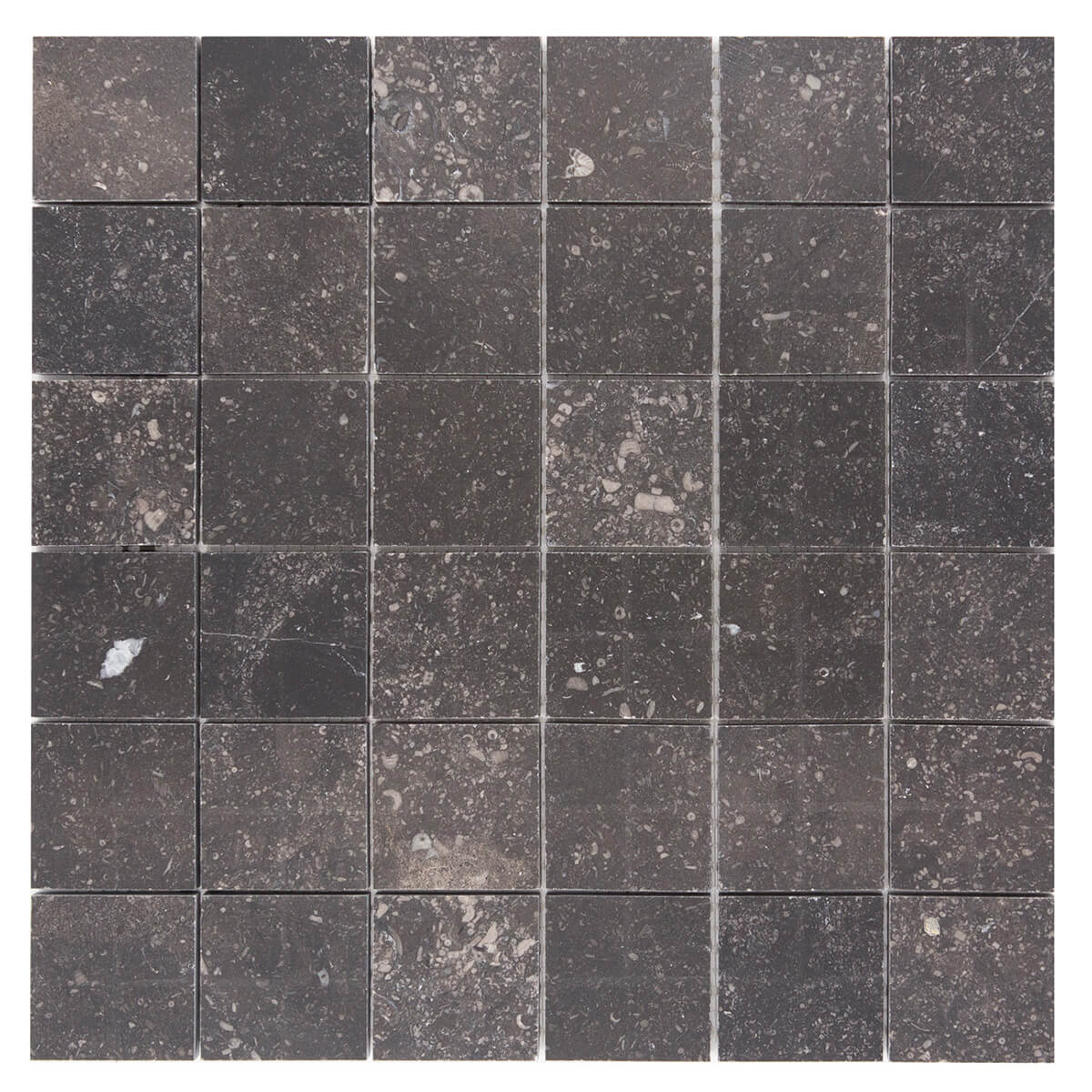 Noir Sully honed limestone mosaic tile 12x12x3/8 with 2x2 pattern