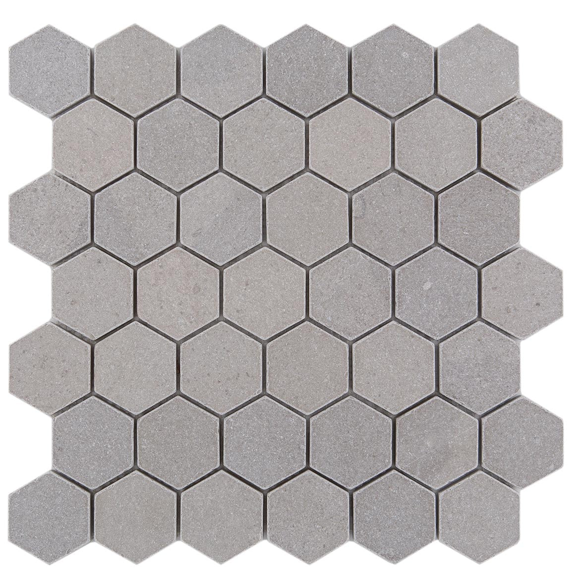 Tao Collection limestone mosaic hexagon tiles with tumbled finish, 12x12x0.375 inches